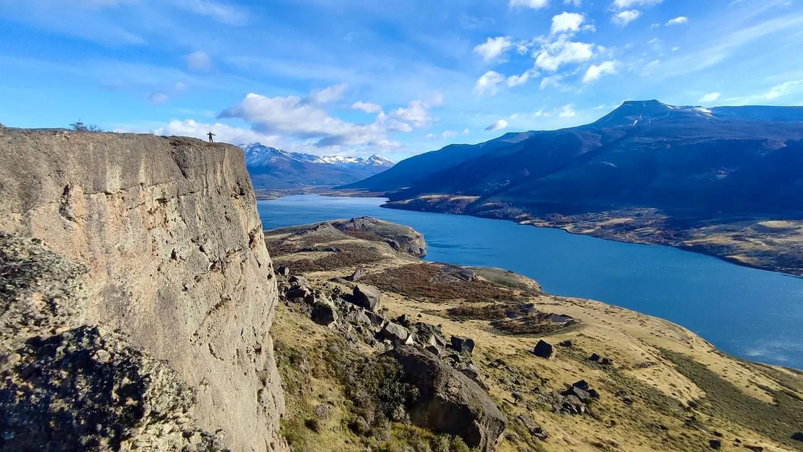 Panoramic view of Puerto Natales and Última Esperanza Sound from a viewpoint.